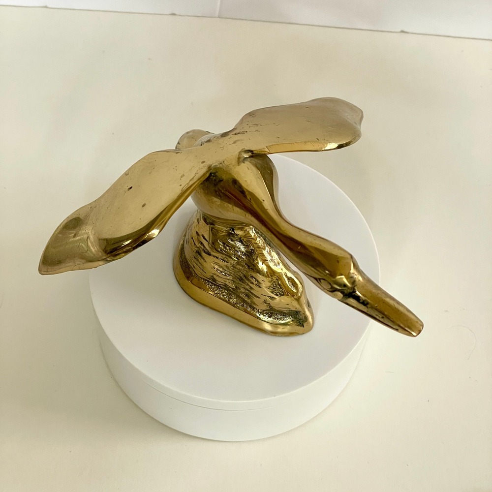 Vintage Solid Brass Goose Duck Figurine Mid Century Modern Flying Bird Statue - Picture 5 of 6